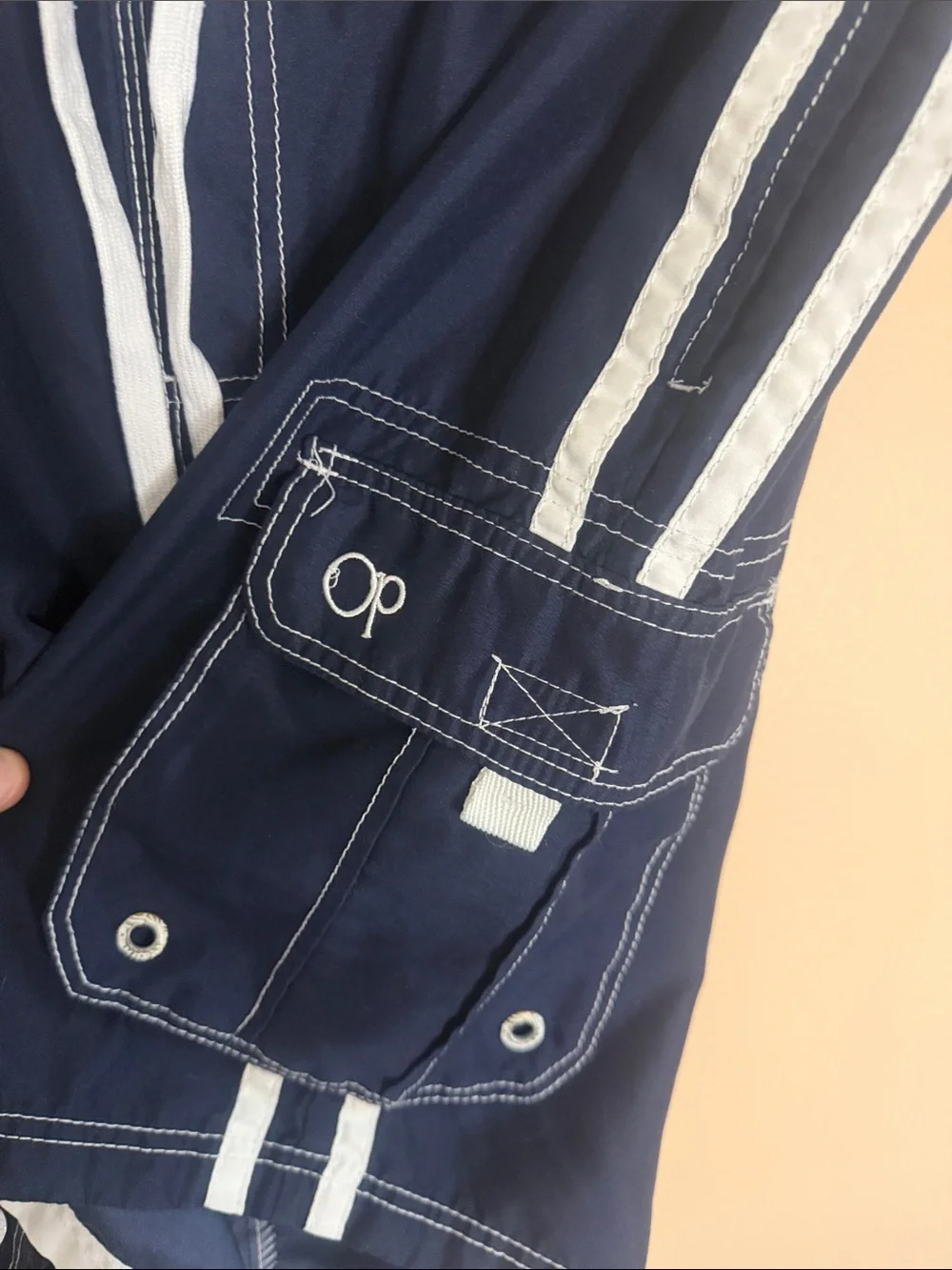 OP Men’s Navy Blue Swim Board Shorts with White Trim